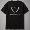 Baseball Is Life Stitched Heart Unisex T-Shirt - Black